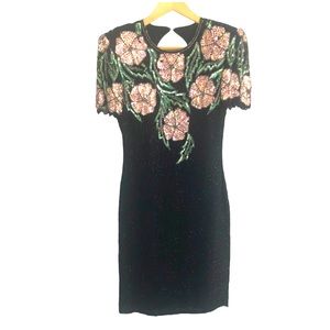 80s Scala Sequin Hand Beaded Cocktail Mini Dress